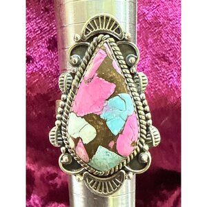 Cotton Candy Dahlia Sterling Silver Adjustable Ring Size 9 Closed Back & Intrica